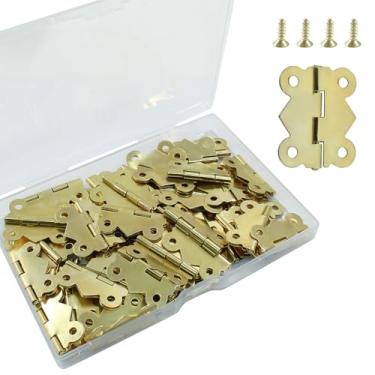 Imagem de Zorveiio 50 dobradiças douradas para caixa de joias 30 x 25 mm dobradiça borboleta pequena dobradiça com parafusos para gaveta de armário de artesanato caixa de madeira