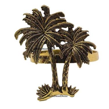 Imagem de KIT 06 Argola Porta Guardanapo Anel Palm Tree Metal Luxo Mesa Posta Na