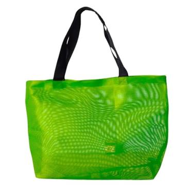 Imagem de Bolsa Sacola Feminina Tela Praia Piscina Alça Dupla Ombro Reforçada Verão Lisa Colorida Tote Transparente Barata Simples (Verde, Tamanho único)