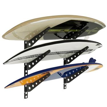 Imagem de Neorexon Suporte ajustável para prancha de surf, 3 pranchas, suporte de parede de prancha de surf, suporte de parede horizontal para prancha de surf, wakeboard, armazenamento de snowboard em casa ou