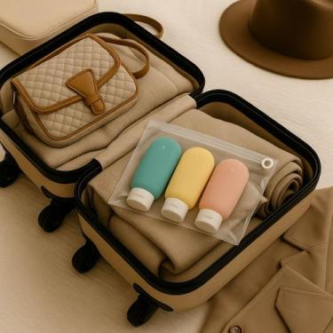 Imagem de Kit Frasco Mini Pote Para Viagem Silicone 3 Unidades Shampoo Condicion