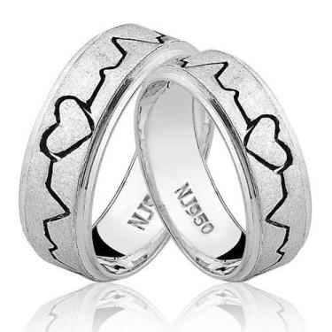 Imagem de Par de Alianças de Prata 925 Batimento Cardíaco Vazado AL38 - Natália 