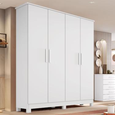 Imagem de Guarda Roupa Solteiro 4 Portas com Pés em MDF Nina Bianchi - Branco