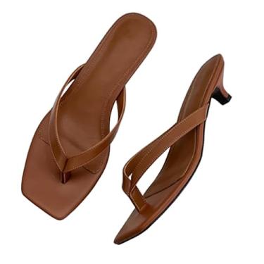 Imagem de Archicolor Sandálias femininas de couro de crina de cavalo de leopardo francês minimalista, retrô, temperamento, bico quadrado, salto gatinho, Marrom, 34