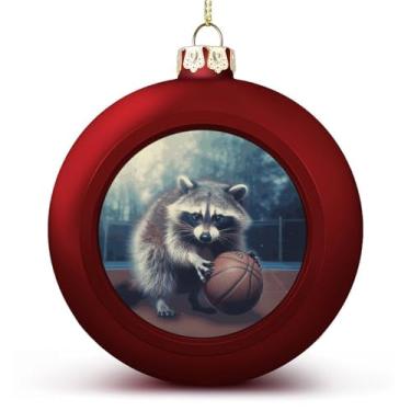 Imagem de Bolas de Natal, decorações de Natal, festivais, estampa engraçada de guaxinim, basquete, bolas penduradas para árvores de Natal, decoração de festa de Natal