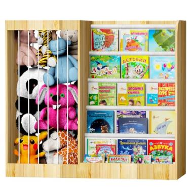 Imagem de Kinembold Estante infantil e organizador de brinquedos, prateleira de livros 2 em 1 para crianças e organizador de animais de pelúcia, prateleira de livros de bebê infantil para quartos de crianças