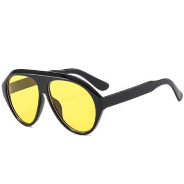 Imagem de VFDHN Óculos de sol grandes da moda para mulheres, retrô, cor de doce, UV400, masculino, esportivo, para dirigir (preto e amarelo)