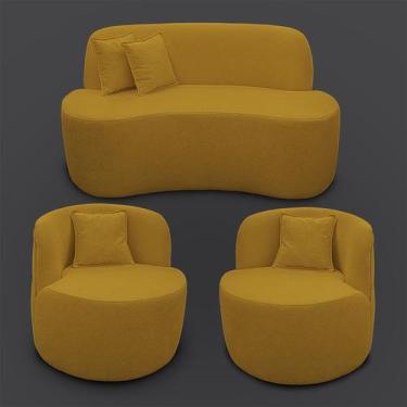 Imagem de Kit 2 Poltrona Com Sofá Curvo 2 Lugares Feijão Forma Orgânica 1,50 Bou