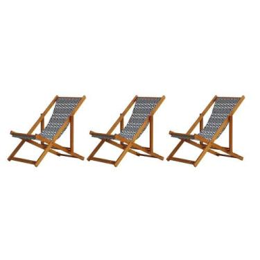 Imagem de Kit 3 Cadeiras Espreguiçadeira Preguiçosa Dobrável Sem Braço Mel - MHM