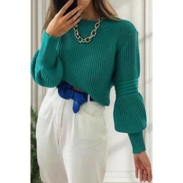 Imagem de Blusa feminina Tricot Manga Longa Bufante para o frio elegante-Feminino