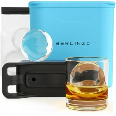 Imagem de Molde de bola de gelo Berlinzo transparente premium – 2 bolas de gelo transparentes grandes de 6 cm para coquetel de uísque - Novo molde de esfera de gelo fácil de remover - bolsa de armazenamento e