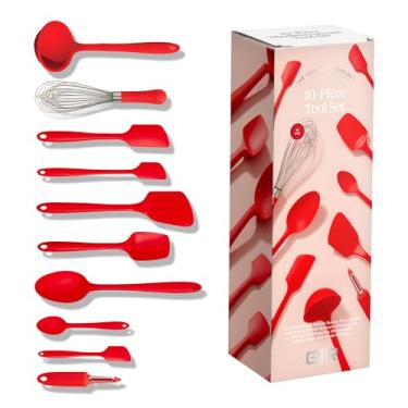 Imagem de GIR: Conjunto de utensílios de cozinha de silicone Get It Right com 10 peças – concha, espátulas, flip, colheres, batedor, descascador de batata e colher – resistente ao calor e lavável na lava-louças
