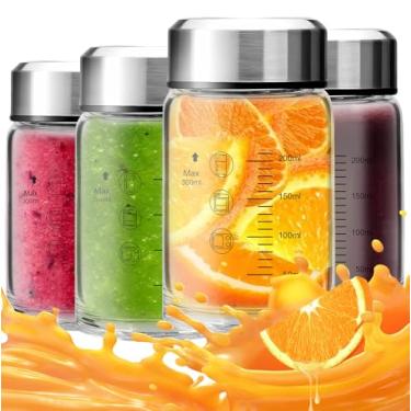 Imagem de FANS-ONE Pacote com 4 garrafas de suco de vidro de 283 g - Garrafas de água de vidro de boca larga com tampas, tampas de aço inoxidável para sucos, vitaminas, proteínas, leite, armazenamento de