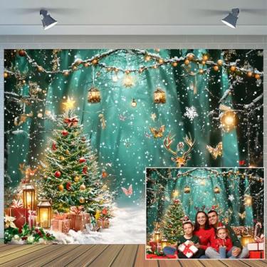 Imagem de 3 x 2,4 m, cenário de floresta encantada de Natal, inverno, país das maravilhas jardim, conto de fadas, Natal, árvore, rena, borboleta, Natal, Ano Novo, crianças, meninos, meninas, decoração de festa
