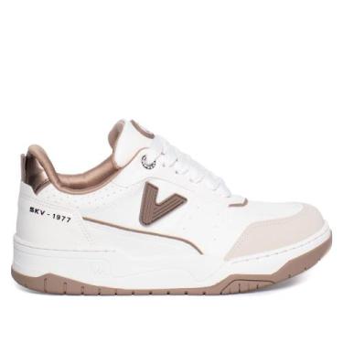 Imagem de Tênis Feminino Via Marte Casual Recortes Branco/Marrom, Branco, Marrom