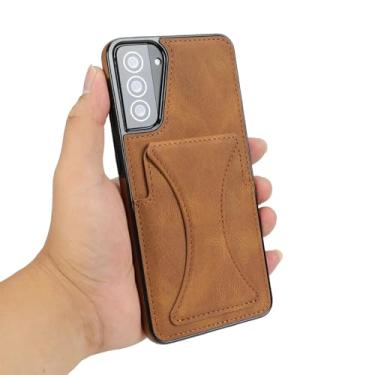 Imagem de HJZSZX para Galaxy S24 Case Luxo Slim Fit Couro Slots para Cartão Capa À Prova de Choque Kickstand (para Galaxy S24/Marrom)