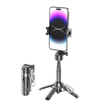 Imagem de Mini bastão de selfie, moldura estável de quatro cantos, com luz de preenchimento, pode girar horizontal e verticalmente, moldura de dragão de metal reforçada, comprimento extensível de 40,6 cm (preto