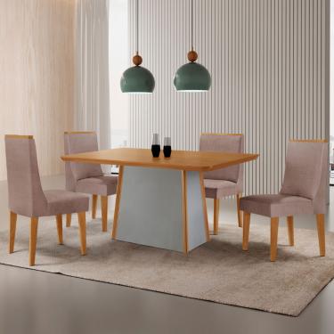 Imagem de Mesa de Jantar Diane 120cm Tampo MDF Laminado com 4 Cadeiras Lisboa Moderna Mobília - Linho Capuccino /Naturale /Off White