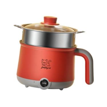 Imagem de Bothyi Panela Elétrica Quente com Vaporizador Ramen Cooker 2 Gear Dry Protection Cooker Panela Antiaderente Saute Pan 1.8L Mini Hot Pot para Sopa, Cinza Vermelho