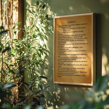 Imagem de Quadro Decorativo Salmo 91 Com Moldura Versículo Bíblico Proteção Fé Deus Palavra Cristã Arte Religiosa Parede Inspiração