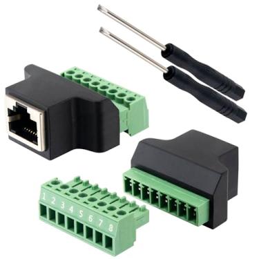 Imagem de Lonlonty Adaptador de terminal de parafuso RJ45 pacote com 2 placas de breakout RJ45 8p8c fêmea para conector de terminal de parafuso de 8 pinos para extensor Ethernet Cat7 Cat6 Cat5 Cat5e Adaptador