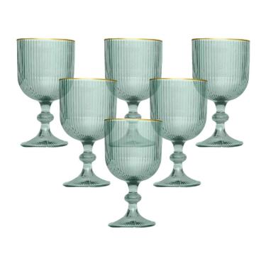 Imagem de Conjunto de Taças L'Hermitage Cameratta 365ml com Borda Dourada em Cristal Ecológico Verde - 6 Peças