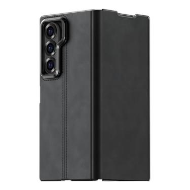 Imagem de HAOMRIYL Capa ultrafina para Samsung Galaxy Z Fold 7, capa de couro genuíno leve de luxo flip à prova de choque suporte capa magnética, preta, ZFOLD 7