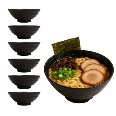 Imagem de Kit 6 Tigela Bowl Preta Servir Oriental 22cm 1000ml Plastico Lamen Sopa Profissional Restaurante