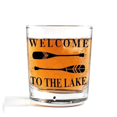 Imagem de Nogrit Copos de uísque para decoração da casa do lago 290 ml, Welcome To The Lake, copos de vinho de praia, copos de pedras à moda antiga, lago tequila, presentes para mulheres e homens