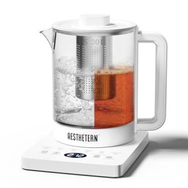 Imagem de Chaleira de chá elétrica com infusor, caldeira de água de vidro de 1,5 L com controle de temperatura, mantenha-se aquecido e desligamento automático, branco