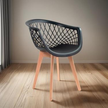 Imagem de Cadeira De Jantar Web Pé Wood Moderna Escritório Original Diversas Cores (Preto)