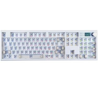 Imagem de BOYI GMK104 Teclado Barebones, VIA Montagem em Junta Programável BT5.0/2.4GHz/Tipo-C 100% Full Size Hot-Swap RGB Custom DIY Kit de Teclado Mecânico com Tela e Botão (Branco)