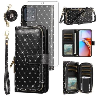 Imagem de Asuwish Capa de celular para Motorola Edge+ Plus 2023/Edge 40 Pro 5G/Moto X40 Capa carteira com zíper com protetor de tela de vidro temperado, alça transversal, suporte de cartão com glitter X +