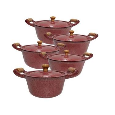 Imagem de Jogo Panela Caçarola Fundida Craqueada VRM 5Pçs com tampa. - Diviforte