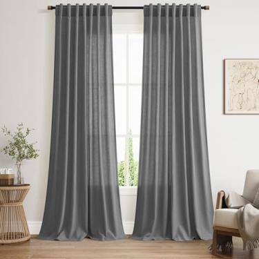 Imagem de Nanspring Cortina Blazer Cinza Mistura de Linho Filtragem de Luz Cortina Traseira 96 Polegadas Longo, Cortinas de Privacidade Semirtransparentes para Sala de Estar e Quarto, 132 x 243 cm, 2 Painéis