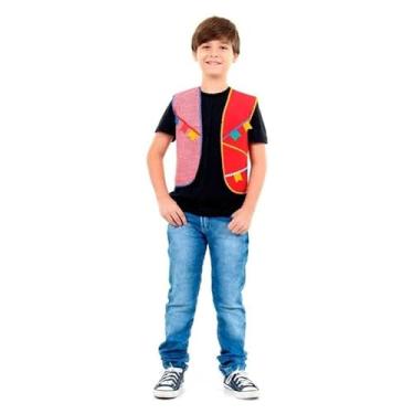 Imagem de Colete Caipira Infantil Quadriculado Com Bandeirinhas de Festa Junina