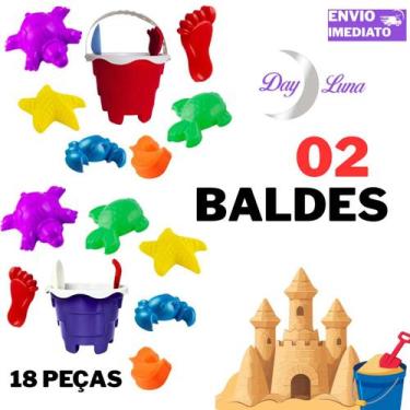 Imagem de Kit 2 Baldinhos De Praia Infantil Castelinho de Areia Praia Verão Comp