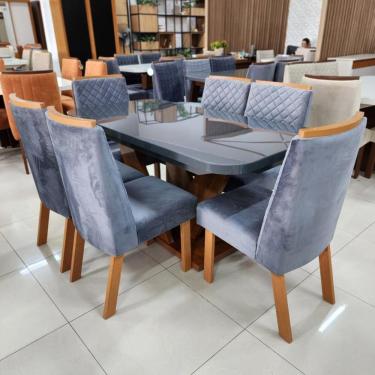Imagem de Sala de Jantar 160x80 Aurora MDF/Vidro Grafite 6 Cadeiras Bom Pastor