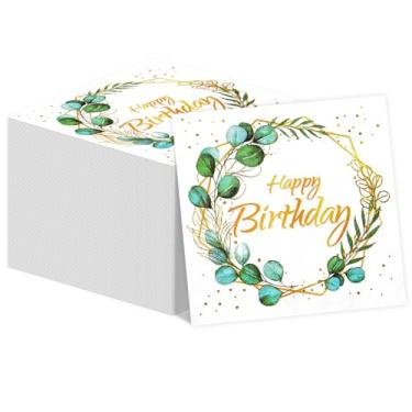 Imagem de 100 guardanapos de papel de eucalipto de feliz aniversário dourados, toalhas de mão descartáveis de 16,5 x 16,5 polegadas para banheiro, guardanapos de papel descartáveis decorativos de folha de