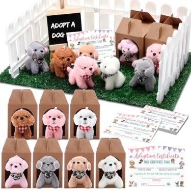 Imagem de Blueweenly 84 Pcs Adopt a Pet Party Favors 24 Mini Stuffed Animals 10 White Plastic Fence 24 Paper Gift Boxes 24 Adoption Cards with Mini Chalkboard and Artificial Lawn(Dog)