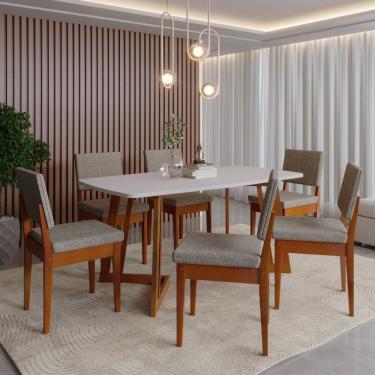 Imagem de Conjunto para Sala de Jantar Tampo Oval 170cm com 6 Cadeiras Madeira Maciça Miami Caramelo/Café/Off White