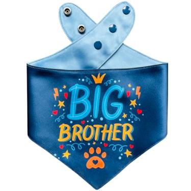 Imagem de Bandana para cães Big Brother com botão de pressão - lenço de cetim sedoso azul para animais de estimação, acessórios de anúncio de bebê para cães, adereço de foto revelação de gênero, presente