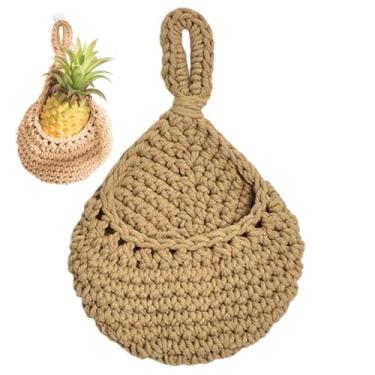 Imagem de Cesta de parede com alça, cesta de parede de algodão marrom, organizador de pendurar para porta, cozinha, frutas, vegetais, cestas para plantas
