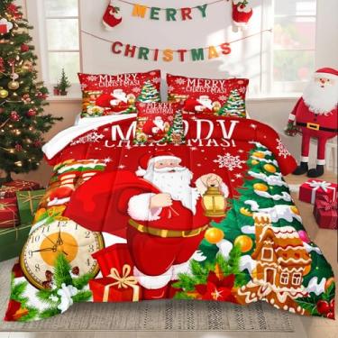 Imagem de Conjunto de edredom de Natal vermelho, Papai Noel, tamanho king, decoração de árvore de Natal, tema de festival de feliz ano novo, para meninos e meninas, presentes de Natal, macio, leve e acolchoado