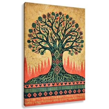 Imagem de Árvore da Vida Arte de Parede Impressão em Tela com Folhas Natureza Decoração para Sala de Estar Tons Quentes Imagens Pintura 40x60cmx1