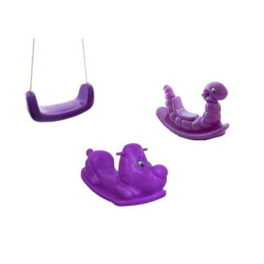 Imagem de Kit  Gangorras e Balanço Infantil  - Conjunto Roxo - Minhoca e Cachorr