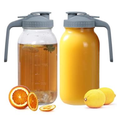 Imagem de Naivees Jarra de chá de vidro com tampa hermética de boca larga, recipiente de geladeira à prova de vazamento com tampa cinza para água, chá, suco e bebidas (pacote com 2 - 1,8 g)