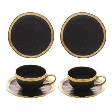 Imagem de Kit Para Mesa Posta 2 Pratos De Sobremesa 22cm Xícaras 200ml - Wolff