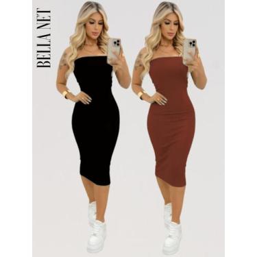 Imagem de KIT 2 Vestidos Coladinho Tubinho Sem Alças Bandeau Anarruga Premium Pa