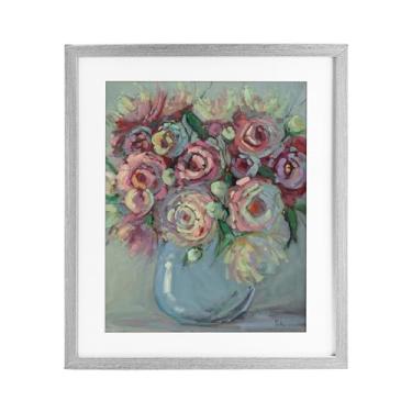 Imagem de Stupell Industries Impressão emoldurada cinza buquê de vaso azul peônia design sob vidro por Vanessa Piche, 40 x 33